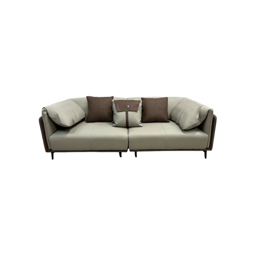 Orren Ellis Modern Two-Tone Faux Leather Sofa Collection with Flared Arms and Toss Pillows, image 2