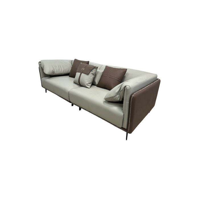 Orren Ellis Modern Two-Tone Faux Leather Sofa Collection with Flared Arms and Toss Pillows, image 3