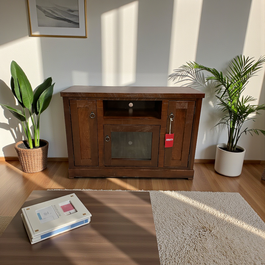 Poplar Tall TV Stand with 2 Bead Board Doors, European Aquamarine