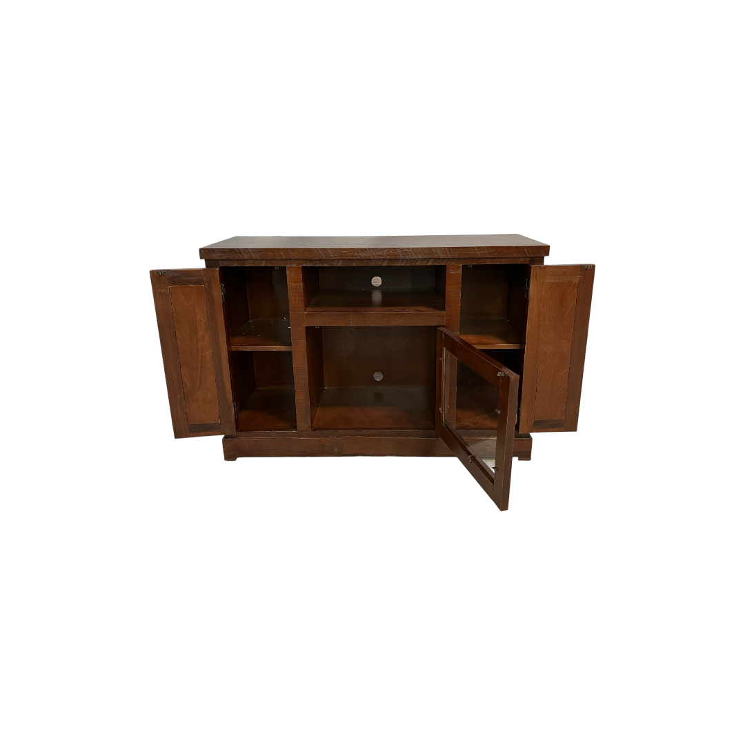 Poplar Tall TV Stand with 2 Bead Board Doors, European Aquamarine