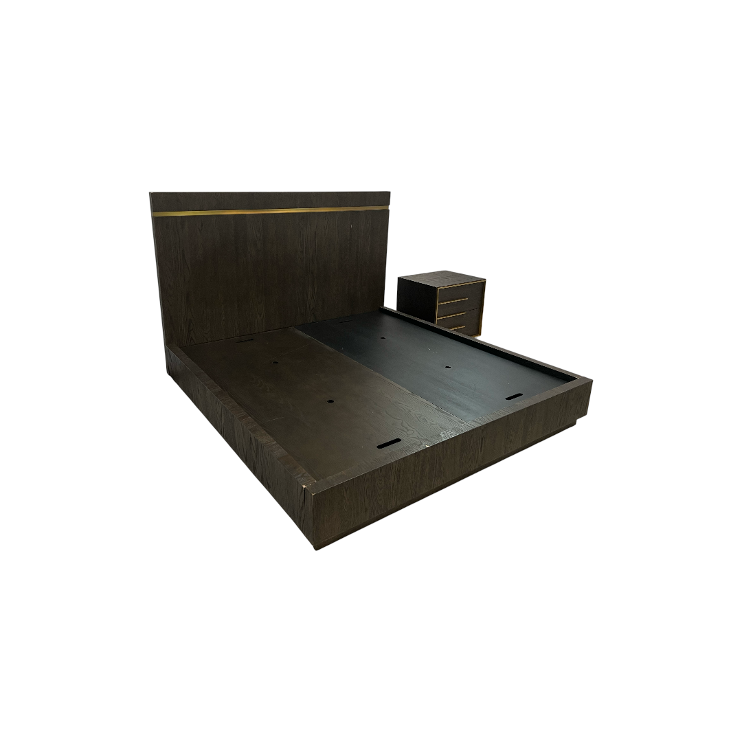 Restoration Hardware Bezier Panel King Bed and Closed Nightstand Set