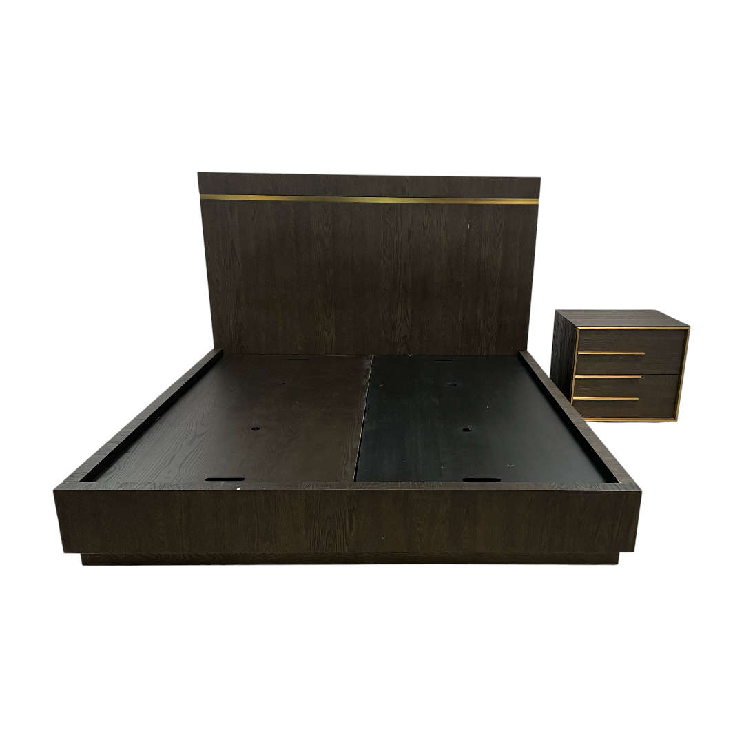 Restoration Hardware Bezier Panel King Bed and Closed Nightstand Set