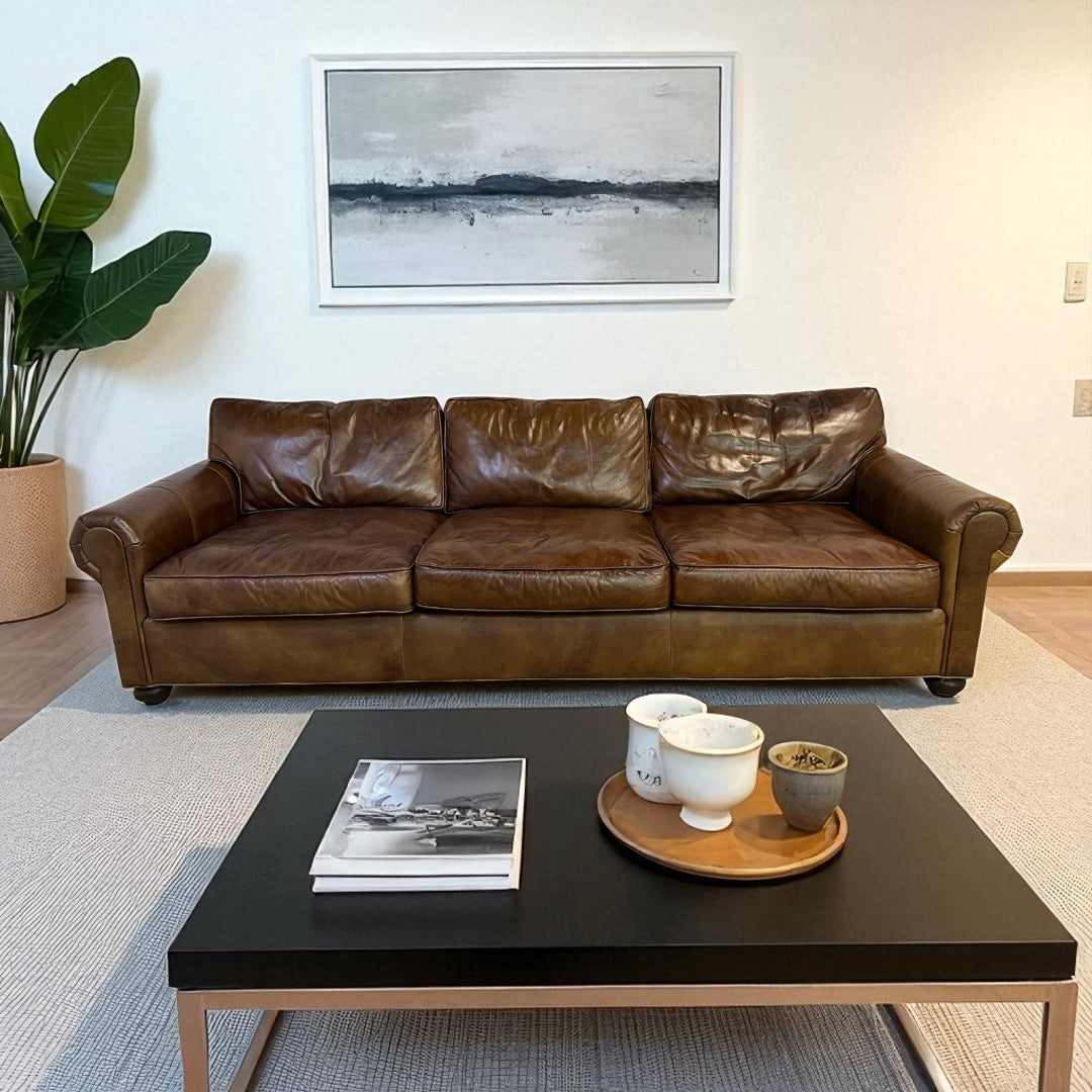 Restoration Hardware Original Lancaster Leather 3-Cushion Sofa