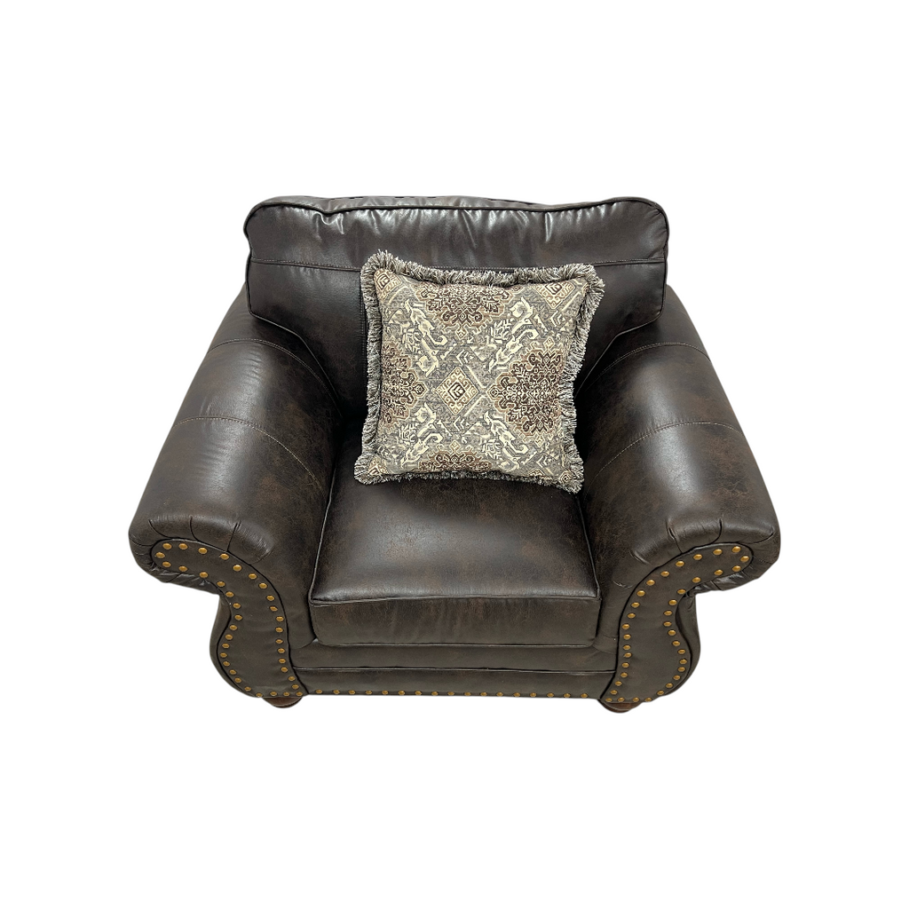 Roundhill Furniture Leinster Faux Leather Upholstered Nailhead Loveseat And Chair in Espresso Set
