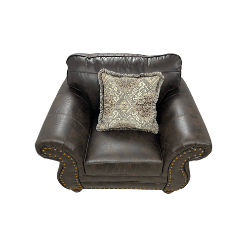 Roundhill Furniture Leinster Faux Leather Upholstered Nailhead Loveseat And Chair in Espresso Set, image 5