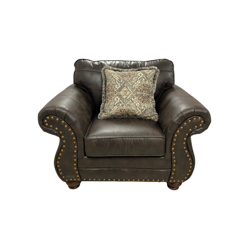 Roundhill Furniture Leinster Faux Leather Upholstered Nailhead Loveseat And Chair in Espresso Set, image 6