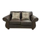 Roundhill Furniture Leinster Faux Leather Upholstered Nailhead Loveseat And Chair in Espresso Set