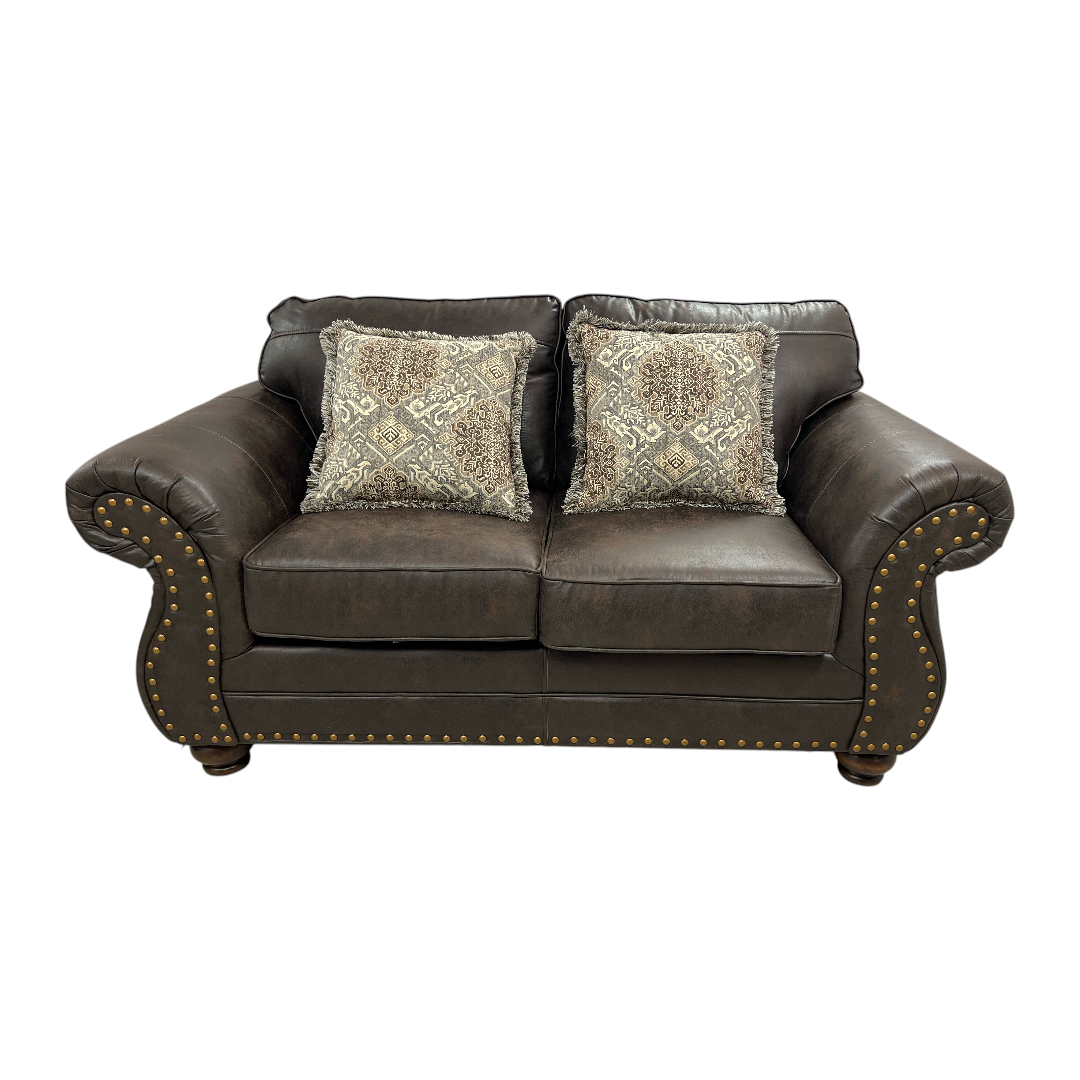 Roundhill Furniture Leinster Faux Leather Upholstered Nailhead Loveseat And Chair in Espresso Set