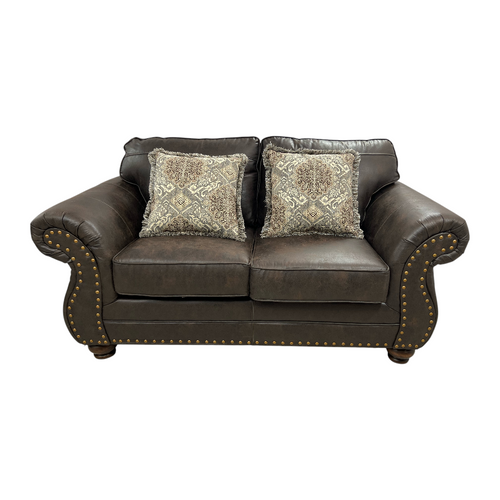 Roundhill Furniture Leinster Faux Leather Upholstered Nailhead Loveseat And Chair in Espresso Set, image 7