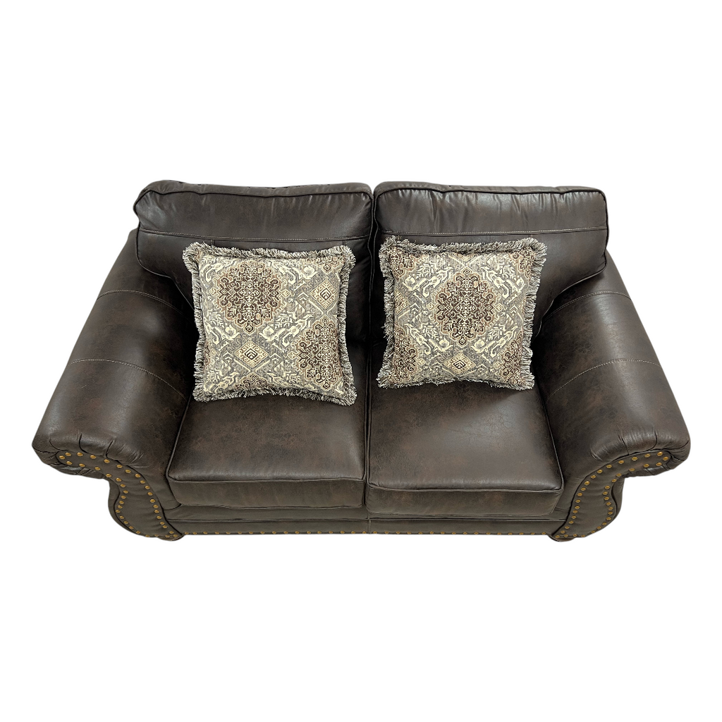 Roundhill Furniture Leinster Faux Leather Upholstered Nailhead Loveseat And Chair in Espresso Set