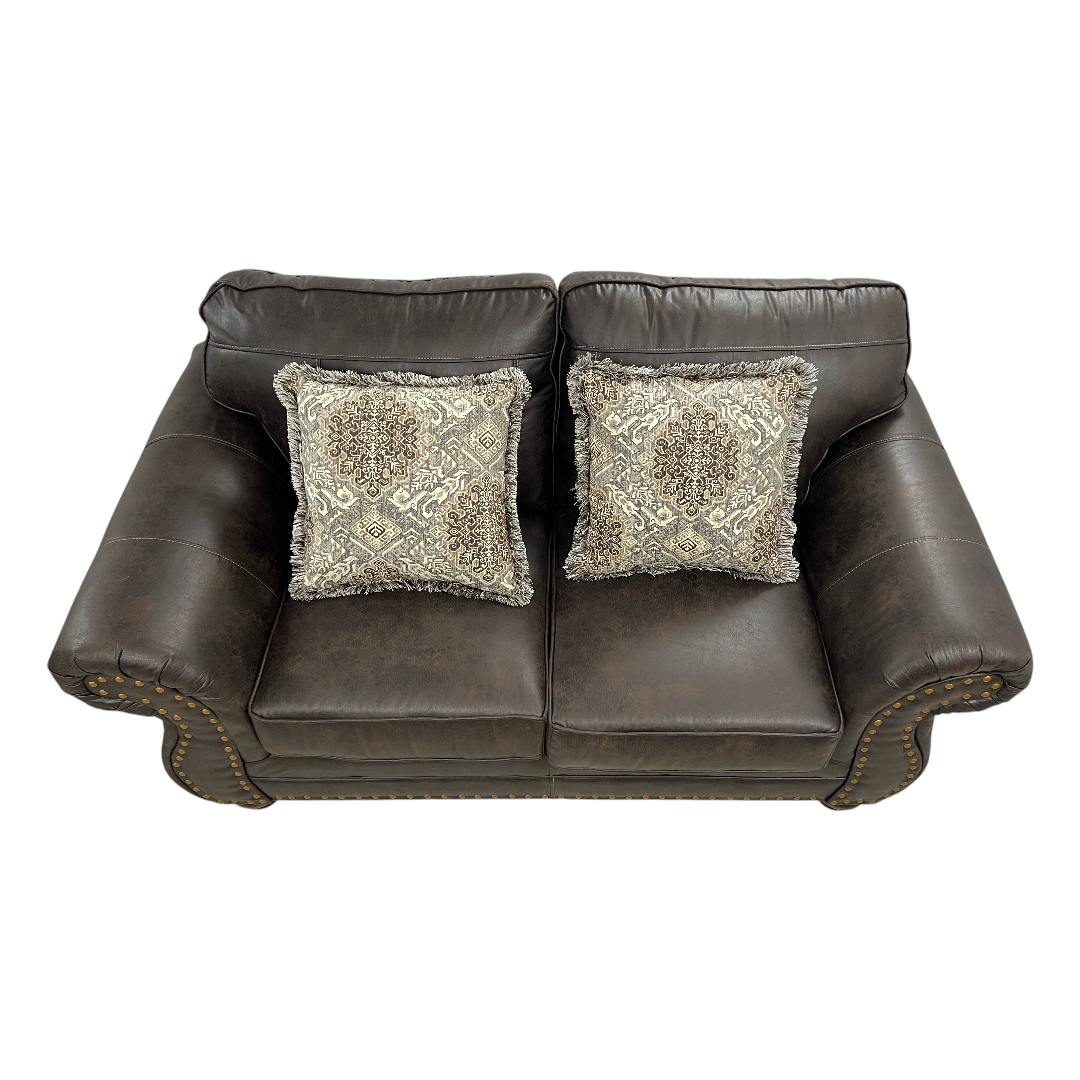 Roundhill Furniture Leinster Faux Leather Upholstered Nailhead Loveseat And Chair in Espresso Set