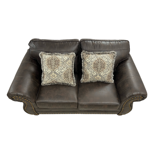 Roundhill Furniture Leinster Faux Leather Upholstered Nailhead Loveseat And Chair in Espresso Set, image 8
