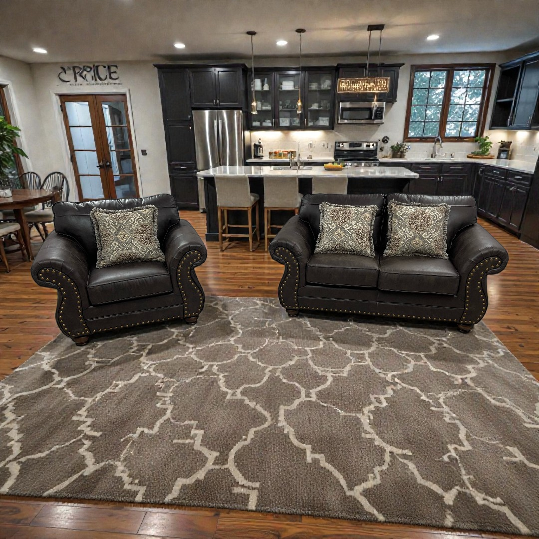 Roundhill Furniture Leinster Faux Leather Upholstered Nailhead Loveseat And Chair in Espresso Set