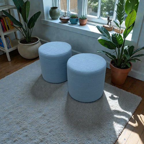 Skyline Furniture Round Thalia Ottoman in Velvet Ocean: Padded, Pine Frame Set of 2, image 1