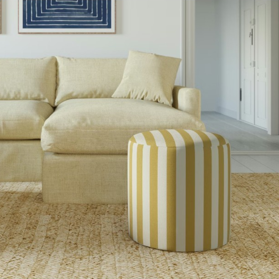 The Inside Drum Ottoman - Citrine Cabana Stripe
