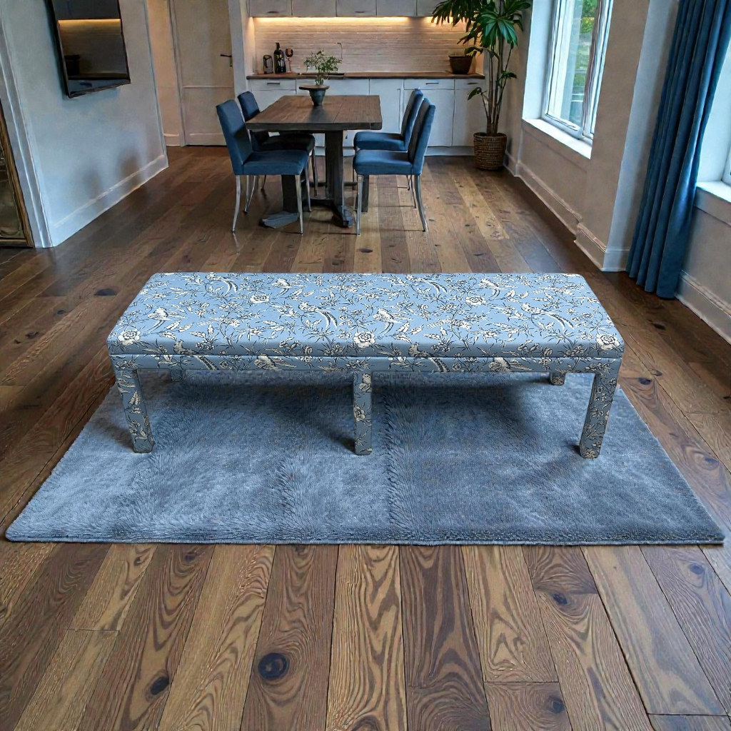 The Inside Parsons Bench - Blue Aviary by Scalamandré, 60" × 18" × 18" — image 1 of 4