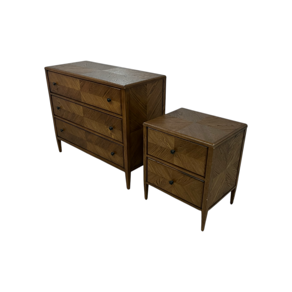 Theodore Alexander Nova Two Drawers Night Stand and Chest of Drawers Set