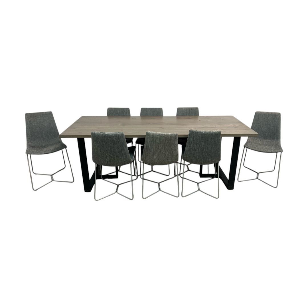 Urban Wood Goods Uptown Reclaimed Wood Dining Table and West Elm Slope Dining Chair Set