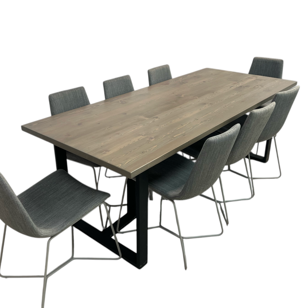 Urban Wood Goods Uptown Reclaimed Wood Dining Table and West Elm Slope Dining Chair Set