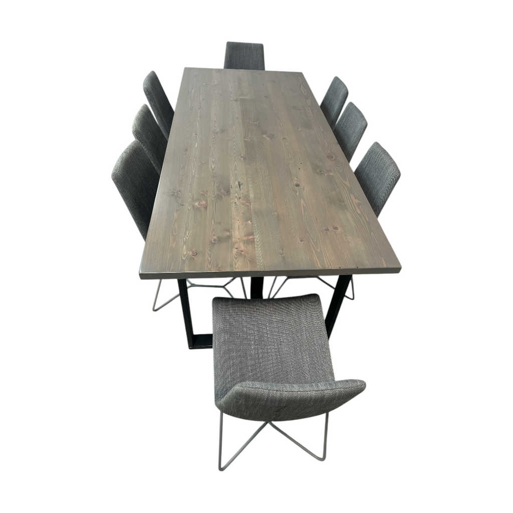 Urban Wood Goods Uptown Reclaimed Wood Dining Table and West Elm Slope Dining Chair Set