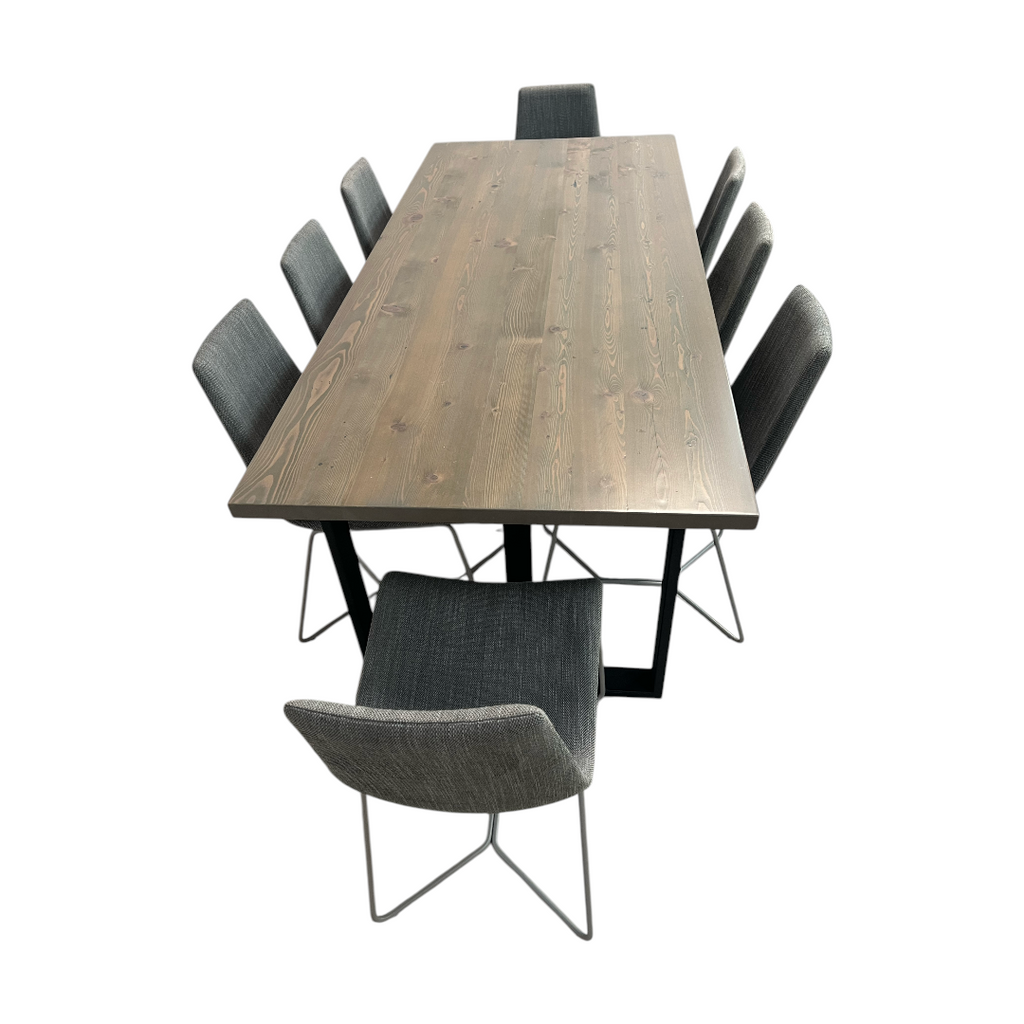 Urban Wood Goods Uptown Reclaimed Wood Dining Table and West Elm Slope Dining Chair Set