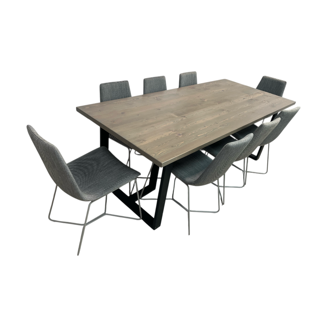 Urban Wood Goods Uptown Reclaimed Wood Dining Table and West Elm Slope Dining Chair Set