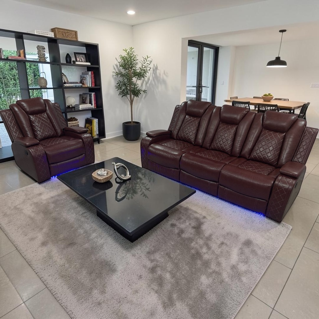 Winston Porter Charolett Breathing Leather Power Recliner Sofa with USB Ports Couch and Chair Set