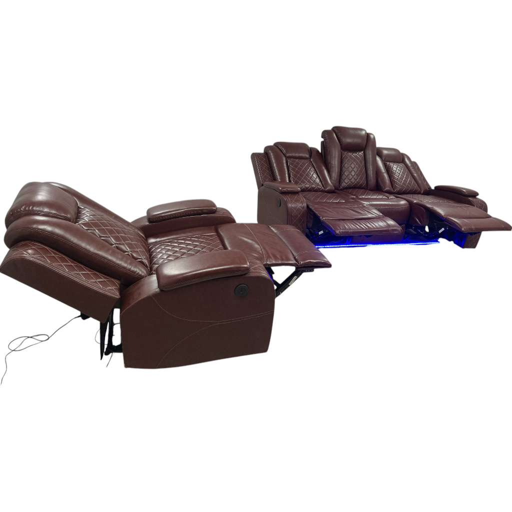 Winston Porter Charolett Breathing Leather Power Recliner Sofa with USB Ports Couch and Chair Set