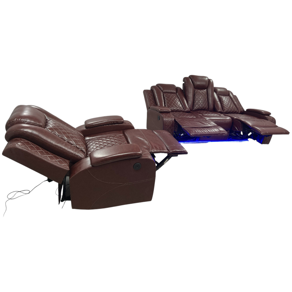 Winston Porter Charolett Breathing Leather Power Recliner Sofa with USB Ports Couch and Chair Set