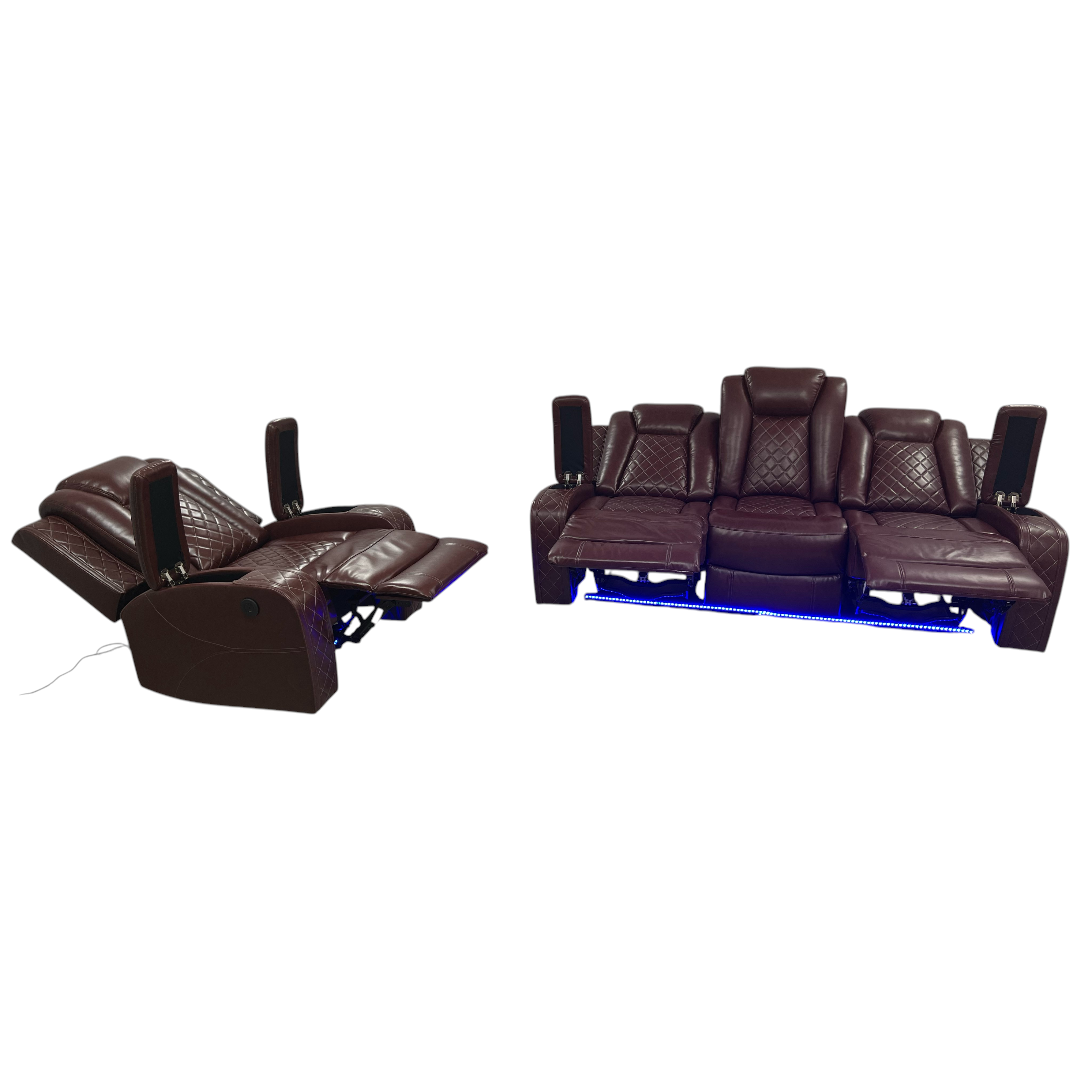 Winston Porter Charolett Breathing Leather Power Recliner Sofa with USB Ports Couch and Chair Set