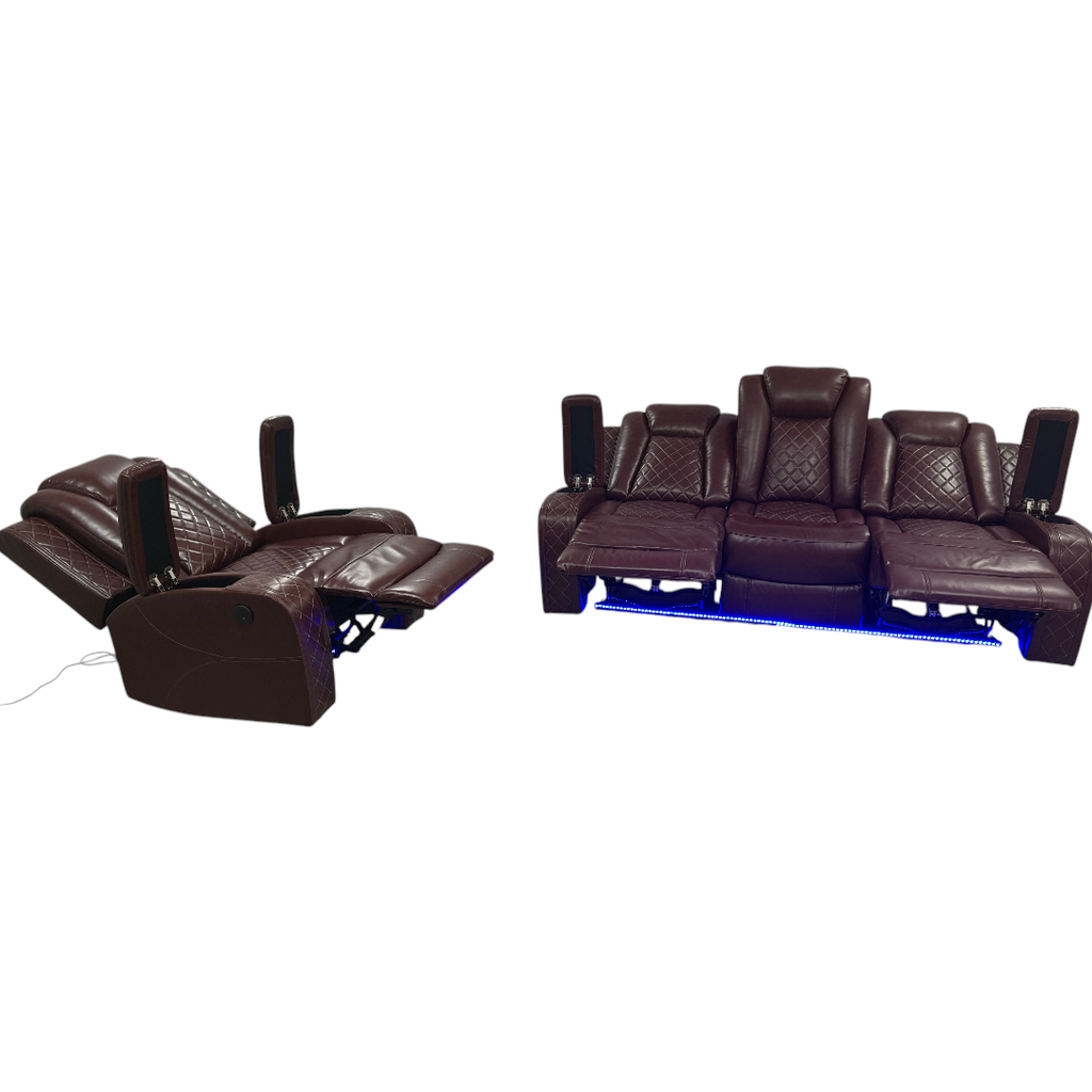 Winston Porter Charolett Breathing Leather Power Recliner Sofa with USB Ports Couch and Chair Set