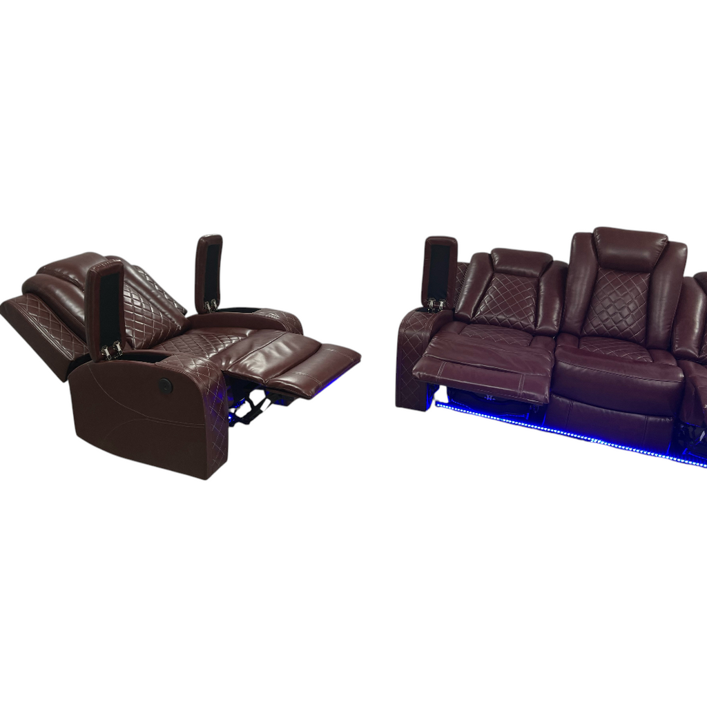 Winston Porter Charolett Breathing Leather Power Recliner Sofa with USB Ports Couch and Chair Set