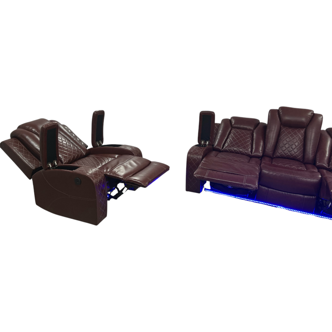 Winston Porter Charolett Breathing Leather Power Recliner Sofa with USB Ports Couch and Chair Set