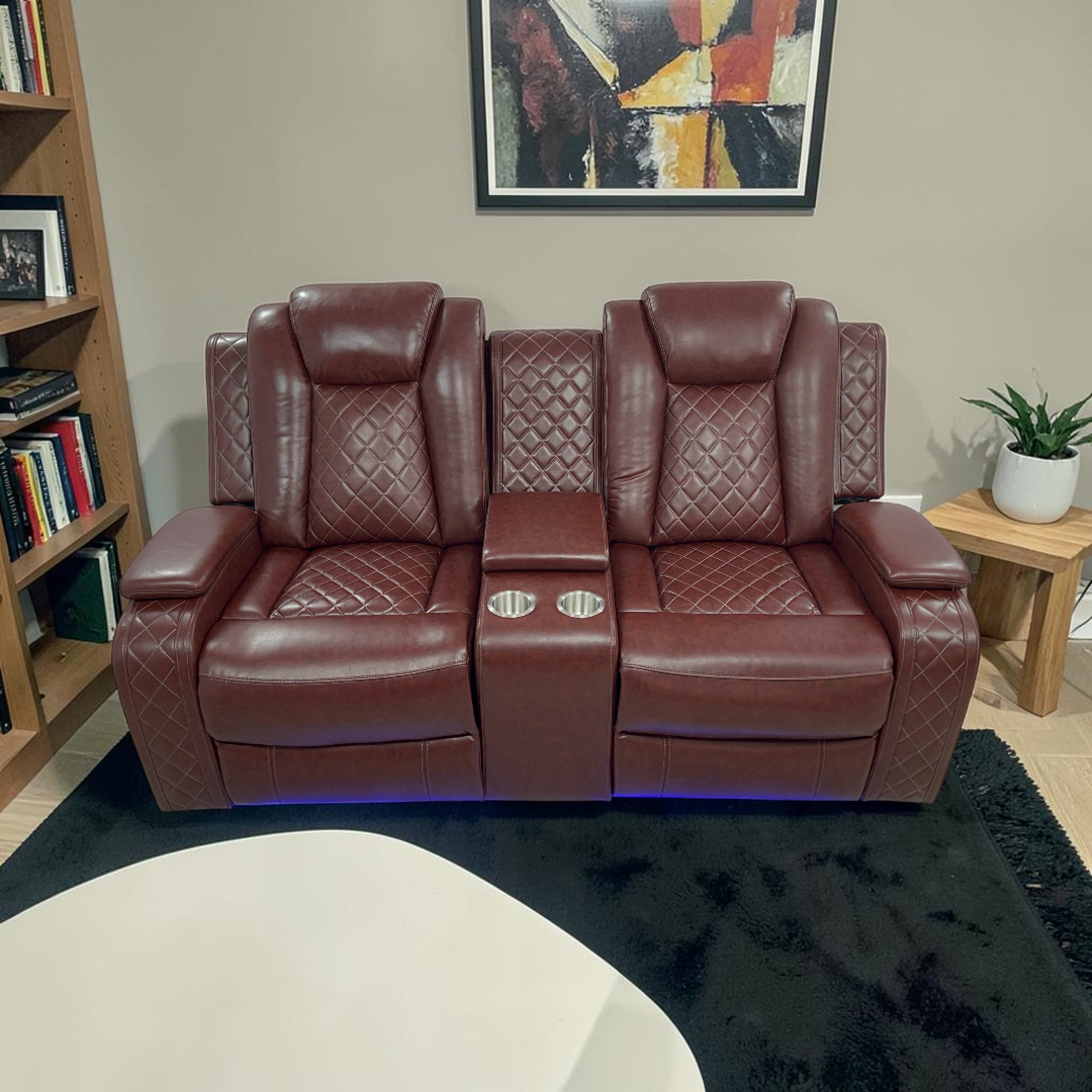 Wrought Studio Breathing Leather Power Reclining Living Room Loveseat With Middle Console