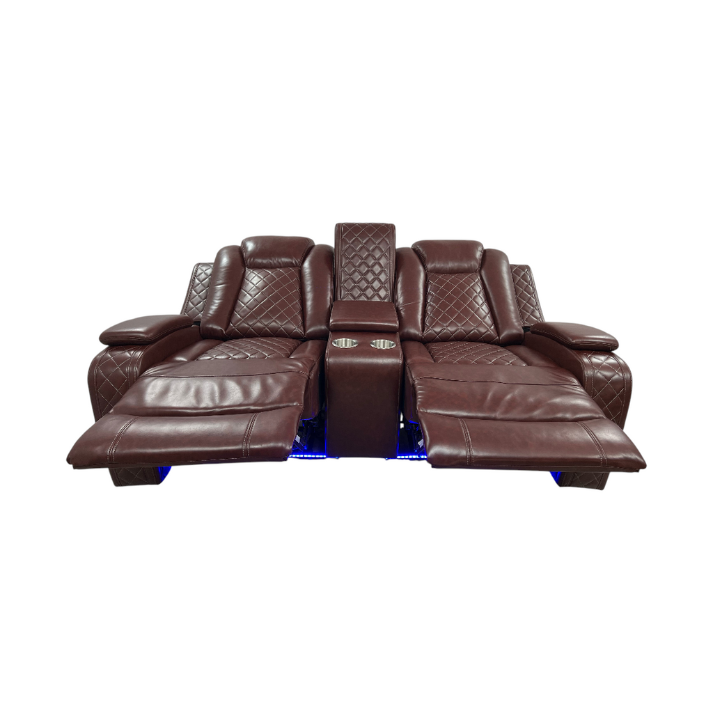Wrought Studio Breathing Leather Power Reclining Living Room Loveseat With Middle Console