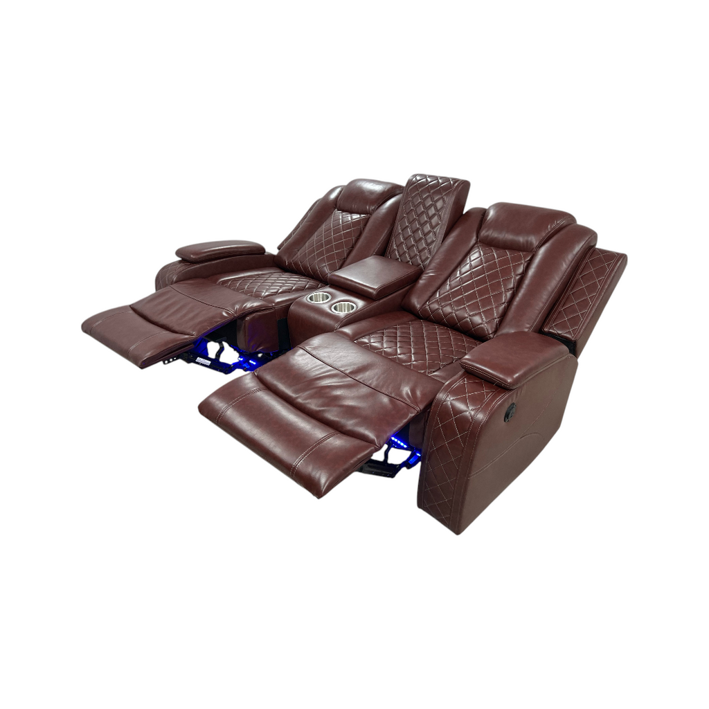 Wrought Studio Breathing Leather Power Reclining Living Room Loveseat With Middle Console