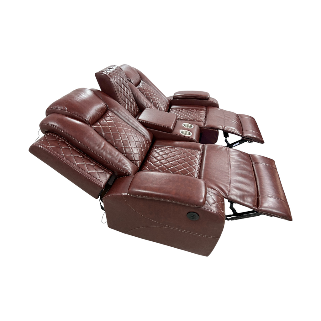 Wrought Studio Breathing Leather Power Reclining Living Room Loveseat With Middle Console