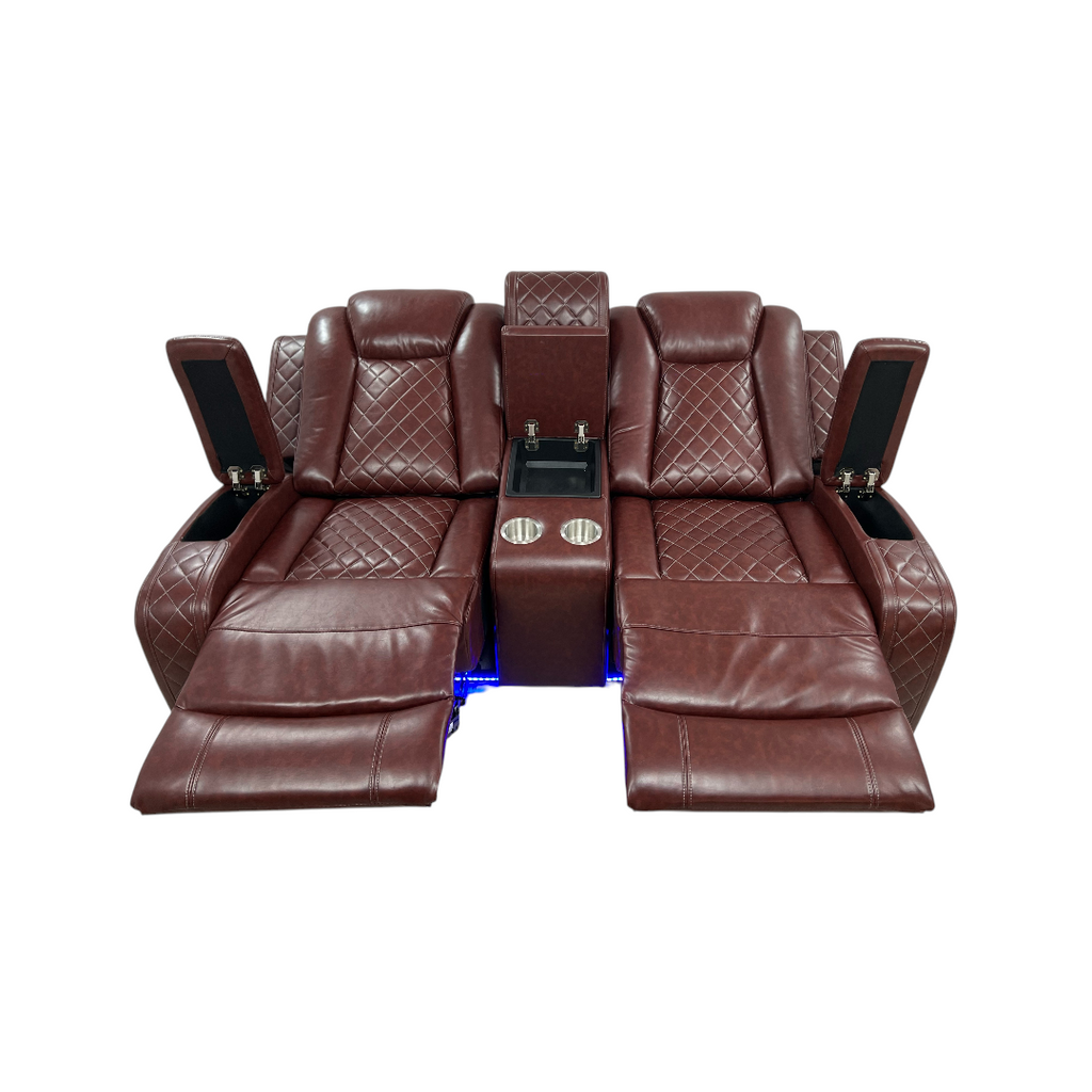 Wrought Studio Breathing Leather Power Reclining Living Room Loveseat With Middle Console