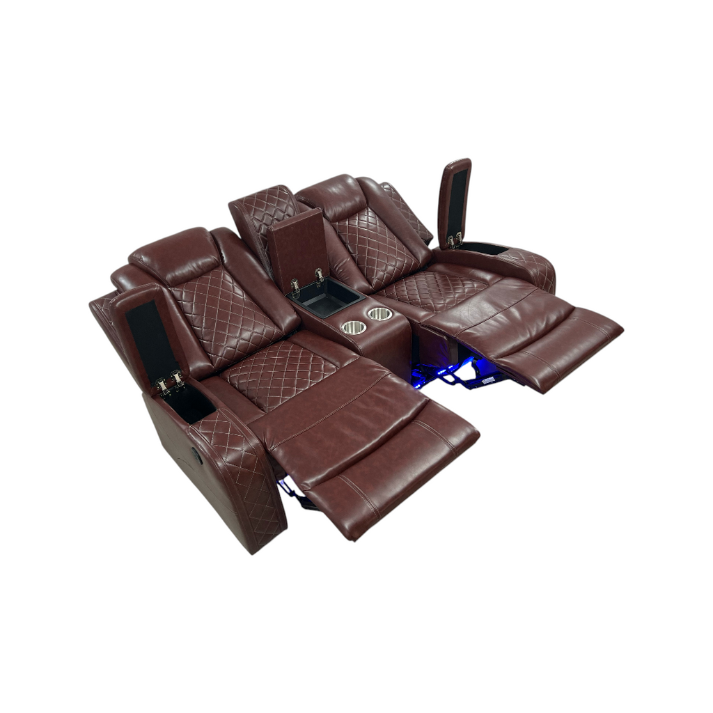 Wrought Studio Breathing Leather Power Reclining Living Room Loveseat With Middle Console