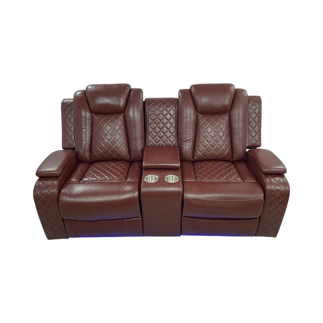 Wrought Studio Breathing Leather Power Reclining Living Room Loveseat With Middle Console