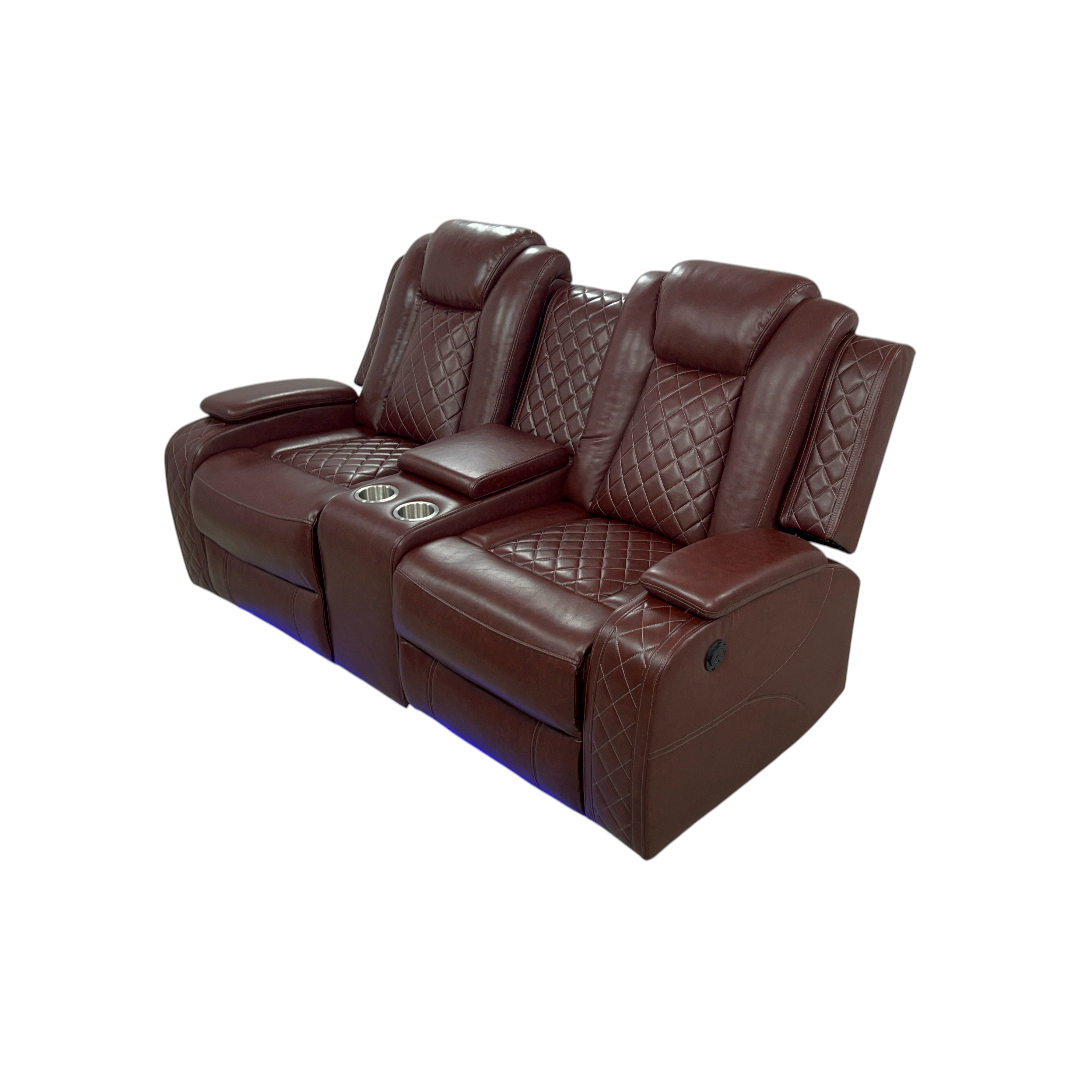 Wrought Studio Breathing Leather Power Reclining Living Room Loveseat With Middle Console