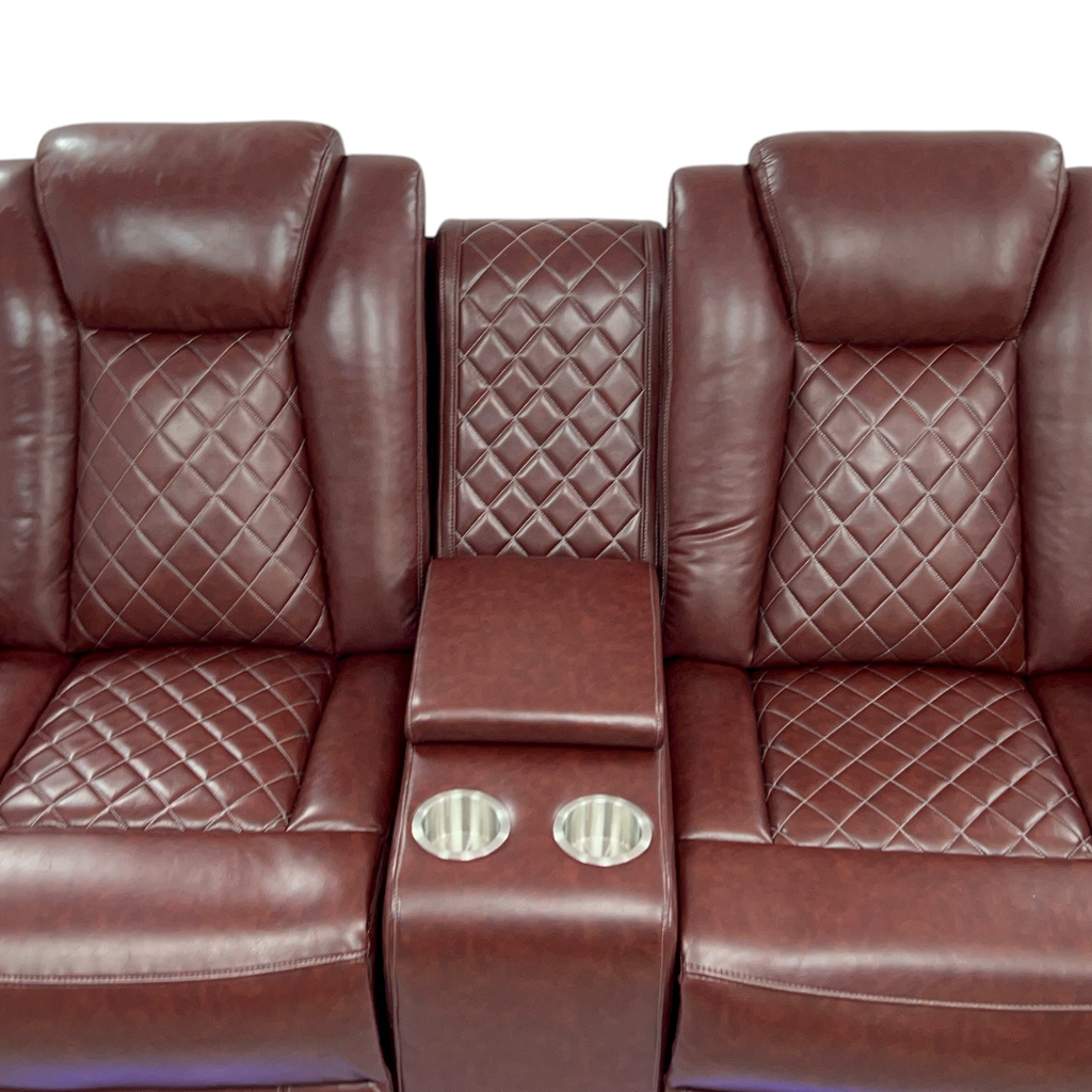 Wrought Studio Breathing Leather Power Reclining Living Room Loveseat With Middle Console