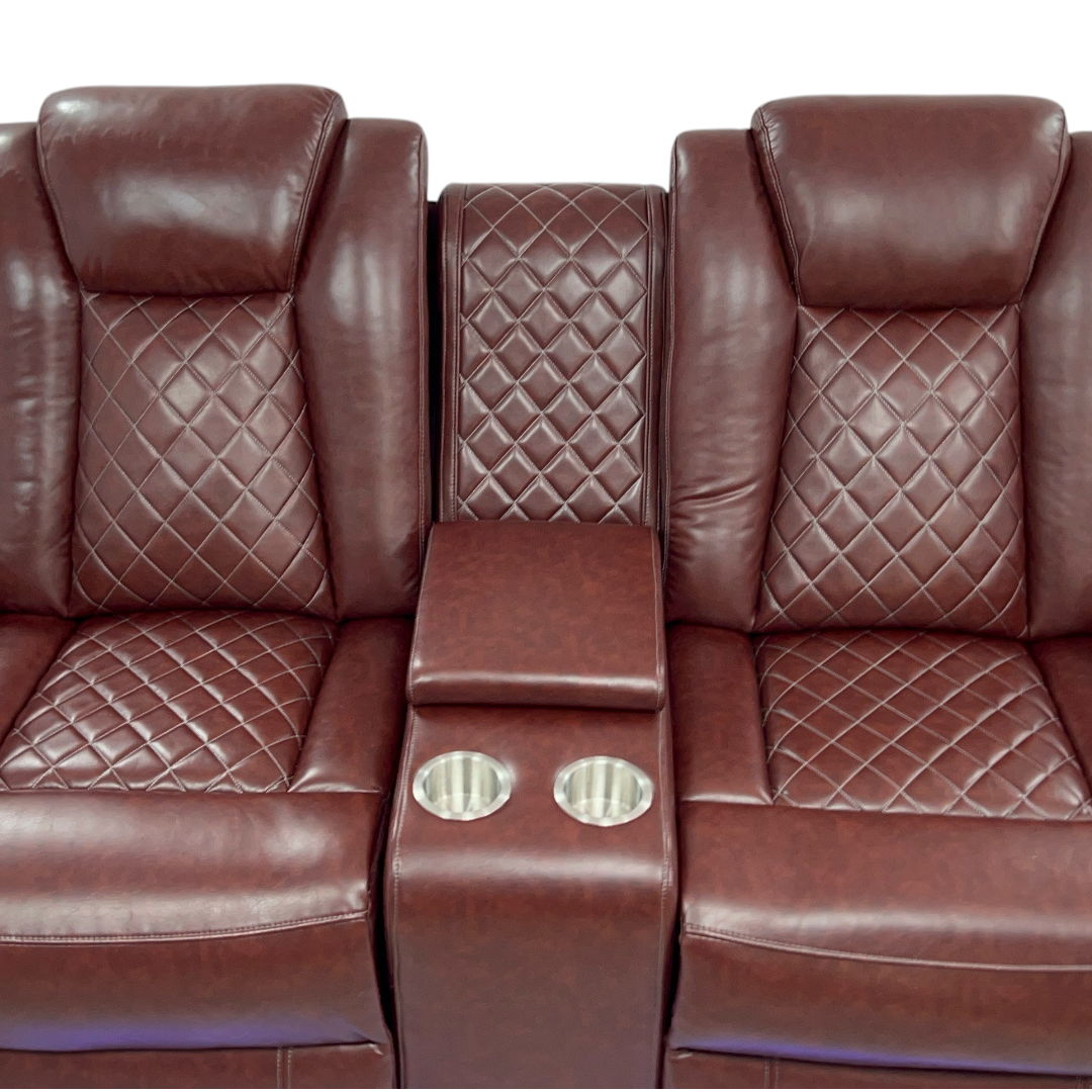 Wrought Studio Breathing Leather Power Reclining Living Room Loveseat With Middle Console