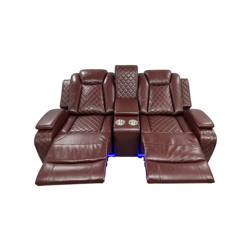 Wrought Studio Breathing Leather Power Reclining Living Room Loveseat With Middle Console