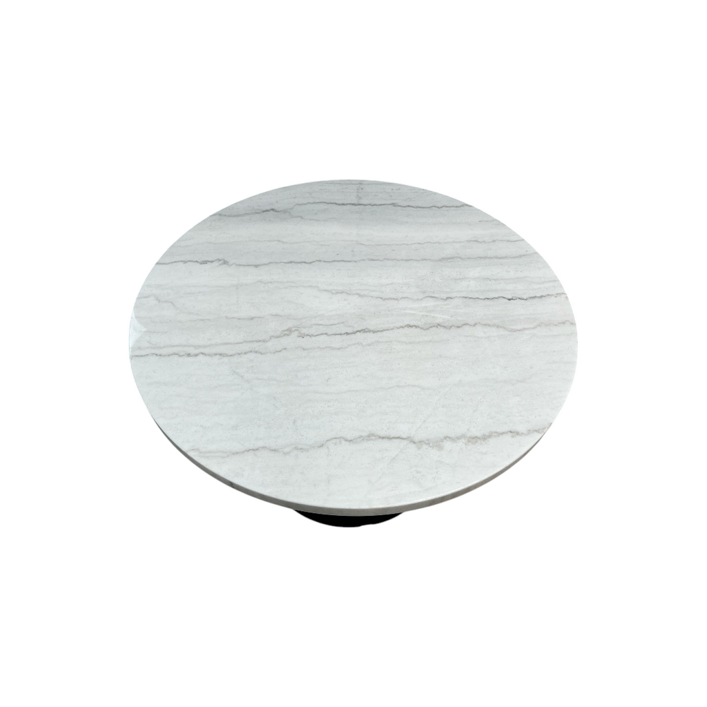 Wrought Studio Vera Modern Round Dining Table, Sintered Stone Tabletop With Carbon Steel Pedestal Base for Kitchen