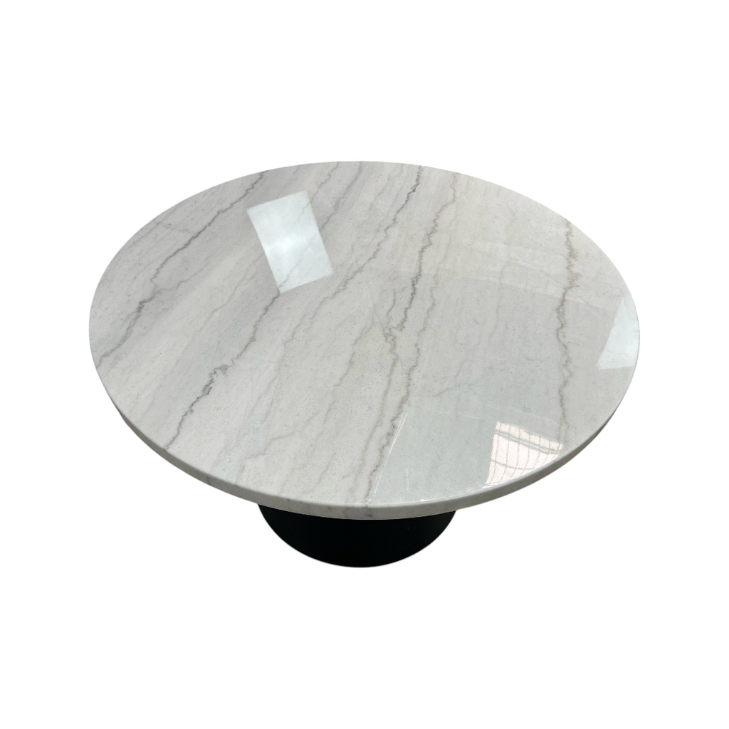 Wrought Studio Vera Modern Round Dining Table, Sintered Stone Tabletop With Carbon Steel Pedestal Base for Kitchen