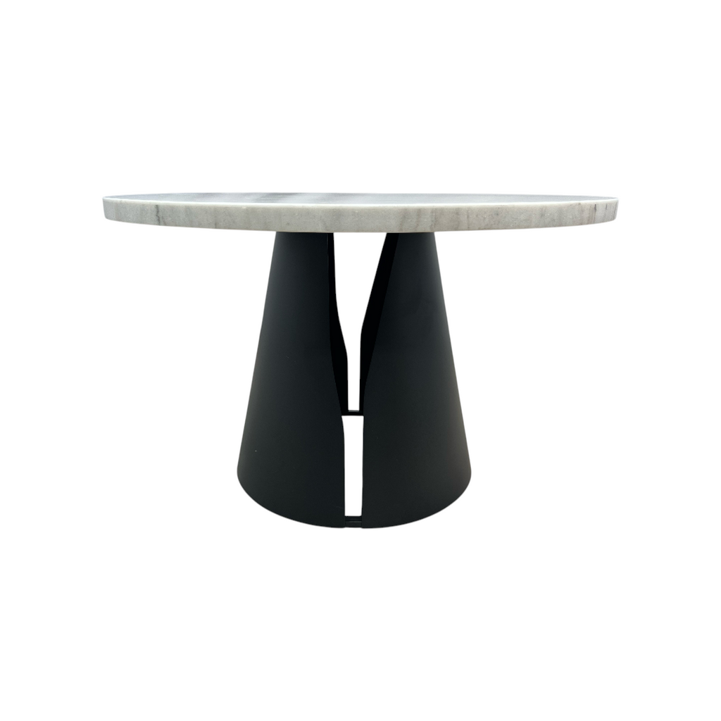 Wrought Studio Vera Modern Round Dining Table, Sintered Stone Tabletop With Carbon Steel Pedestal Base for Kitchen