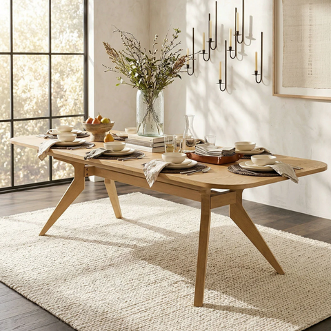 George Oliver 78"–96" Oak Veneer Extendable Rectangular Dining Table for 6‑8