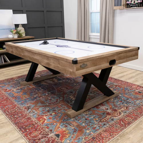 American Legend Kirkwood 84” Air Powered Hockey Table with Rustic Wood Finish, K-Shaped Legs and Modern Design, image 1