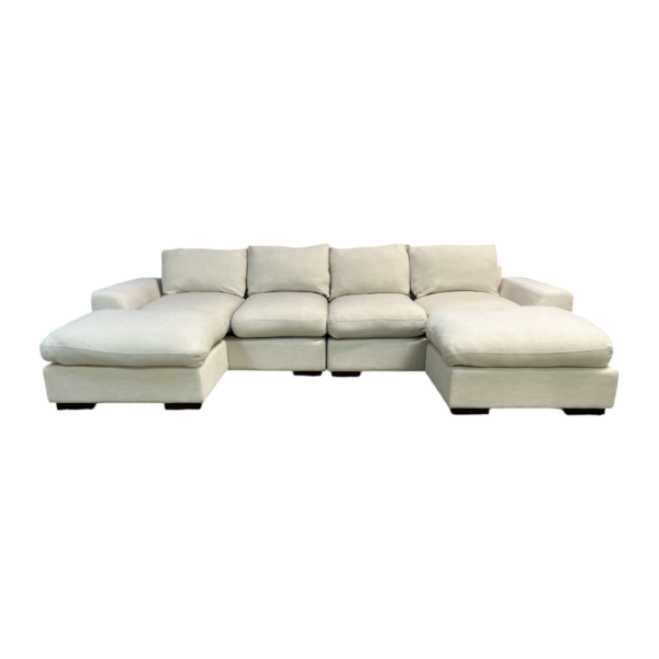 Beige U Shape Sectional Couch with Ottomans